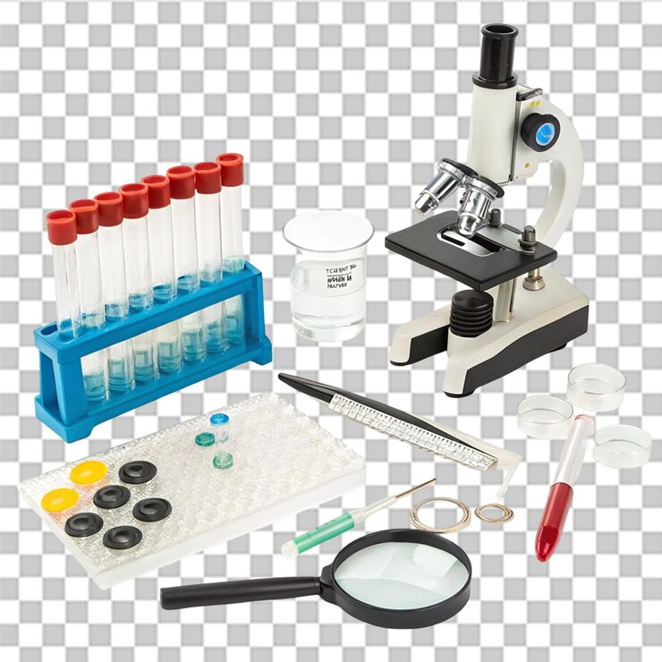 PSD science kit isolated on transparent background