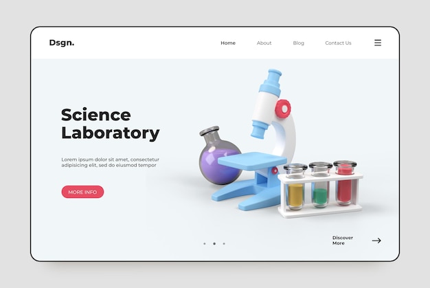 Science laboratory landing page with 3d render microscope