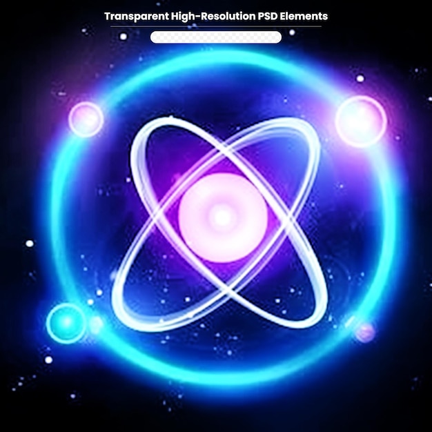 PSD concetto scientifico e tecnologico struttura atomica luminosa con nucleo