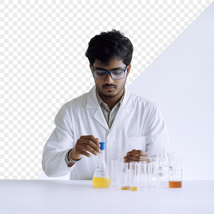 a scientist is working in a lab with a test tube