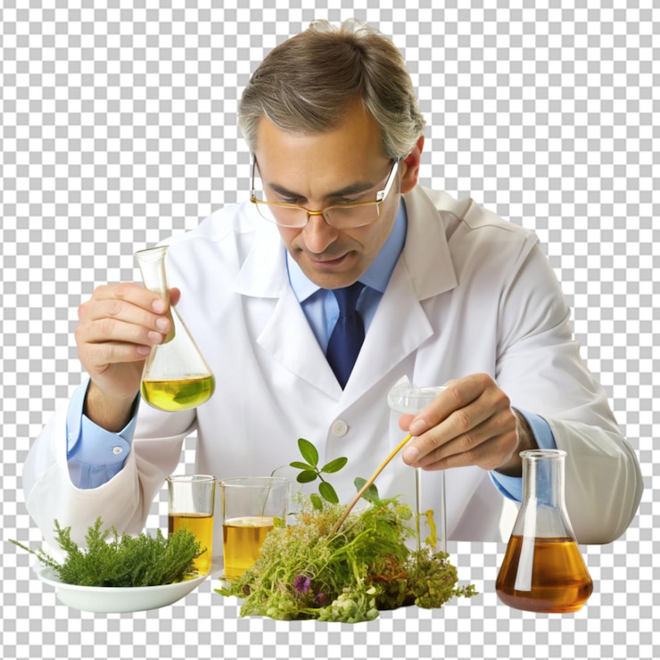 PSD scientist study and research liquid medicine transparent background
