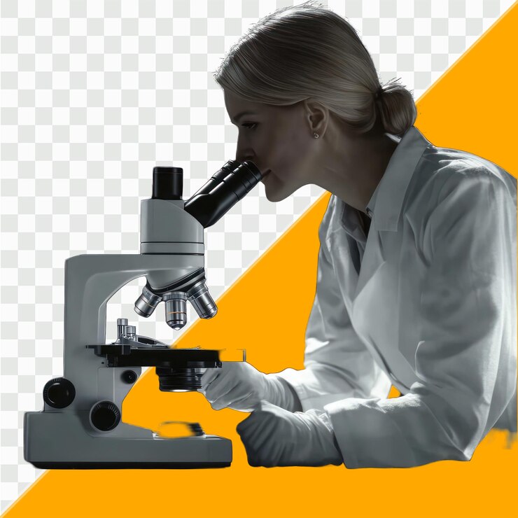 PSD scientist using a microscope