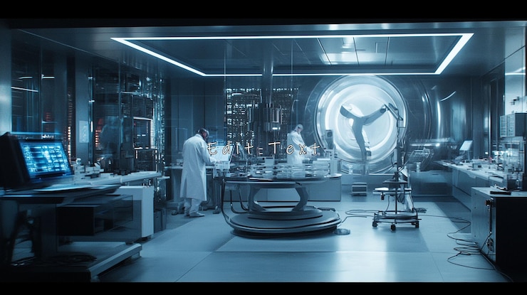 PSD scientists in futuristic lab working on advanced technology