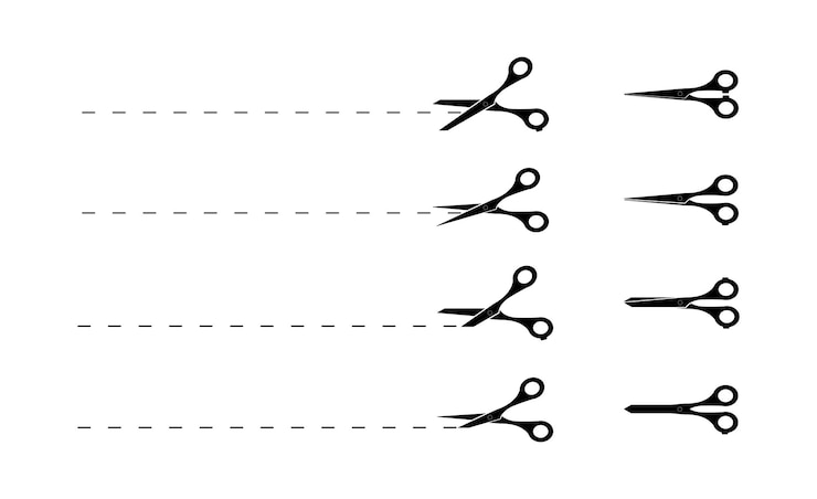 PSD scissors cutting along dashed lines icon set isolated on transparent background