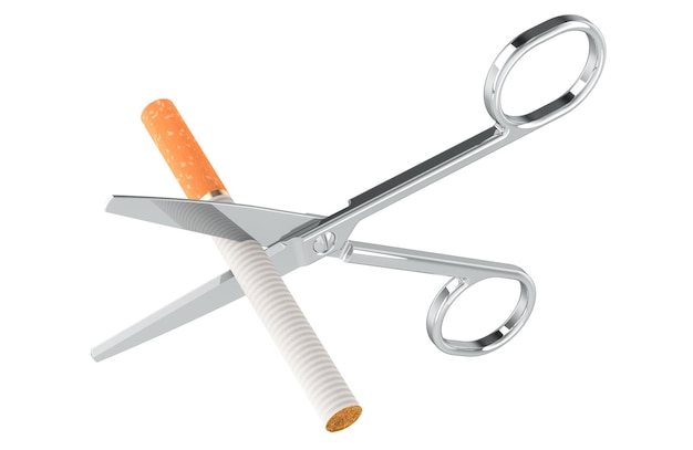 Scissors cutting of cigarette Stop smoking concept 3D rendering isolated on transparent background