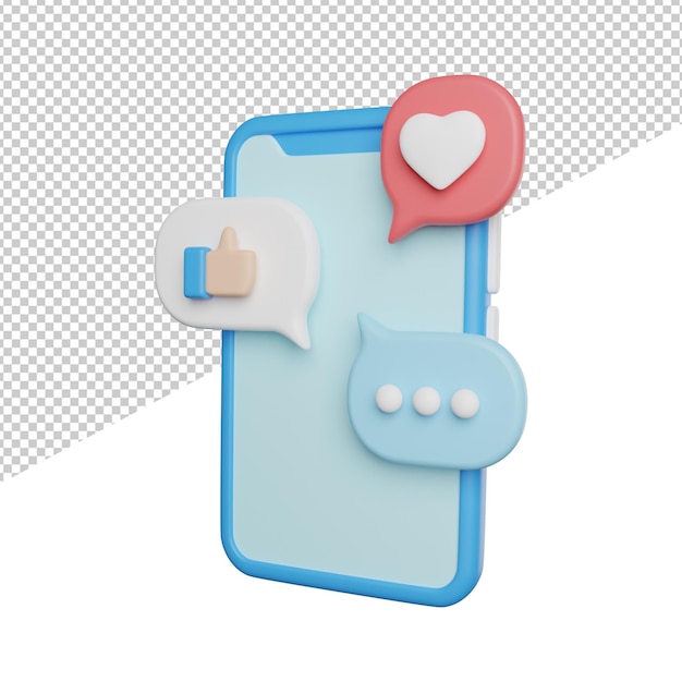 Scoial Media Apps zijaanzicht 3D-rendering pictogram illustratie op transparante achtergrond