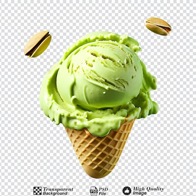 PSD scoop of pistachio ice cream top view isolated on transparent background