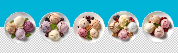 Scoops ice cream op witte plaat bovenaanzicht met transparante achtergrond generatieve ai-technologie