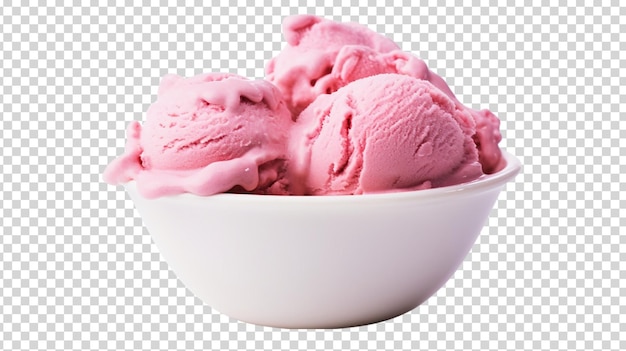 PSD scoops of pink ice cream in a bowl isolated on transparent background