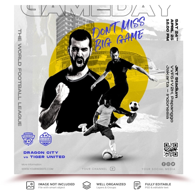 Scoor veel op matchday-flyer met professional soccer graphics template