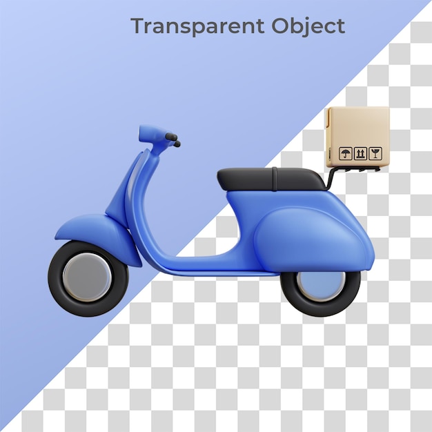 PSD illustrazione 3d di consegna del pacchetto di scooter