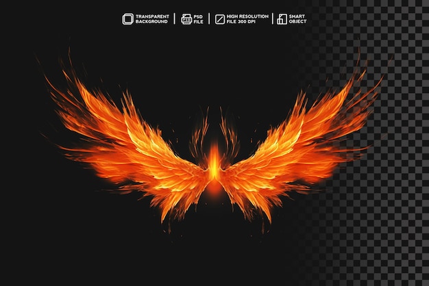 Scorching winged inferno fire burning wings effect on transparent background