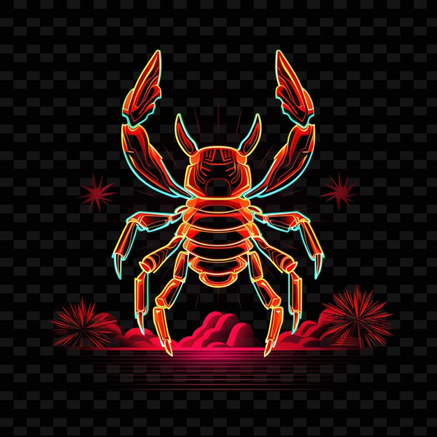 Scorpion Desert Oasis Angular Neon Lines Cactus Stinger on B PNG Y2K Shapes Transparent Light Arts