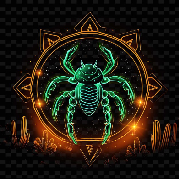 PSD scorpion desert oasis angular neon lines cactus stinger on b png y2k shapes transparent light arts