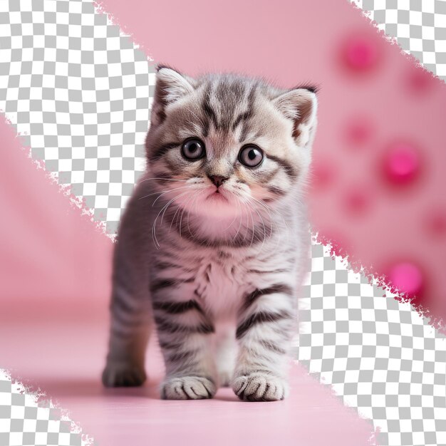 透明な背景で歩いているスコットランドの折りたたみの子猫