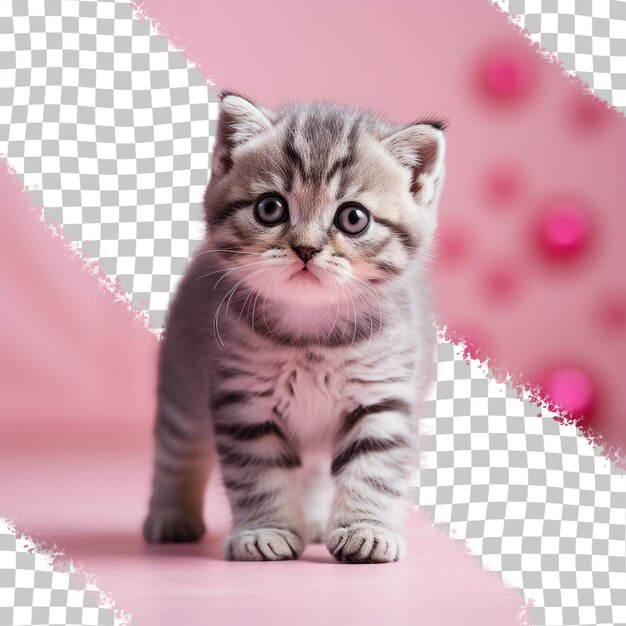 Scottish fold kitten walking on a transparent background