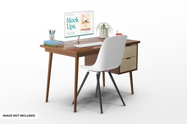 PSD screen desktop mockup on personal desk space editable psd template