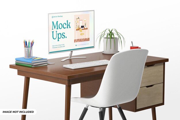 PSD screen desktop mockup on personal desk space editable psd template