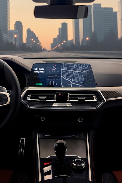 PSD screen mockup inside a car