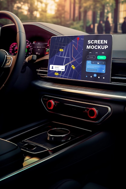 PSD screen mockup inside a car
