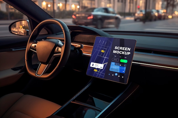 PSD screen mockup inside a car