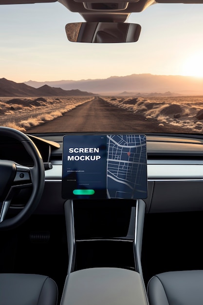 PSD screen mockup inside a car