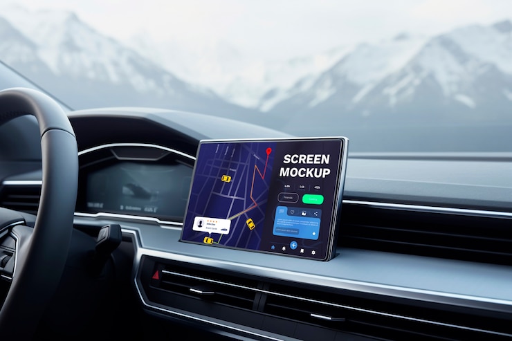 PSD screen mockup inside a car