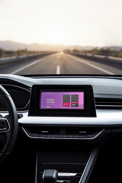 PSD screen mockup inside a car