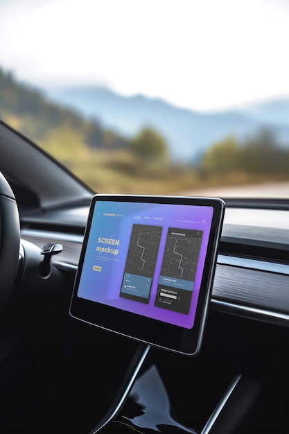 PSD screen mockup inside a car