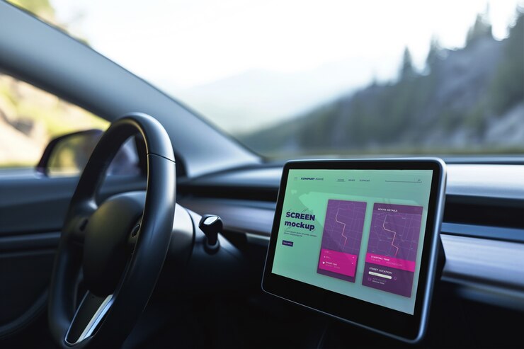 PSD screen mockup inside a car