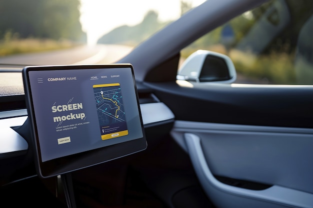 PSD screen mockup inside a car