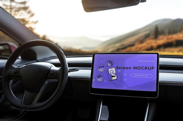 PSD screen mockup inside a car