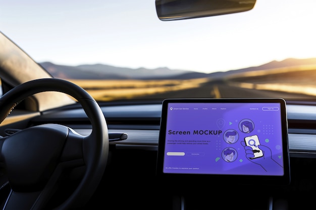 PSD screen mockup inside a car