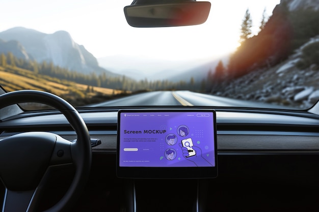 PSD screen mockup inside a car