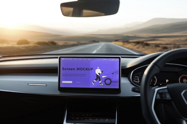 PSD screen mockup inside a car