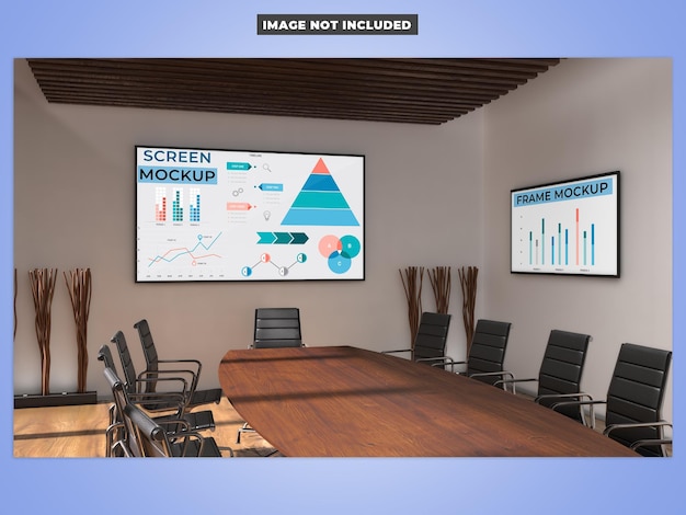 PSD screen mockup in a meeting room