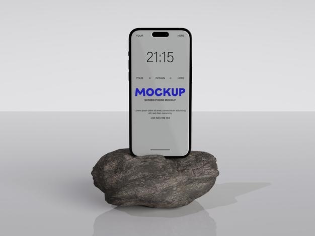 Screen phone mockup in minimal sceen with rock