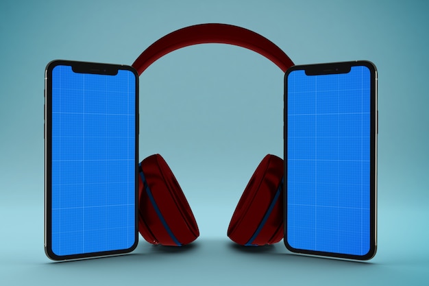 Screen phone mockup with headphones