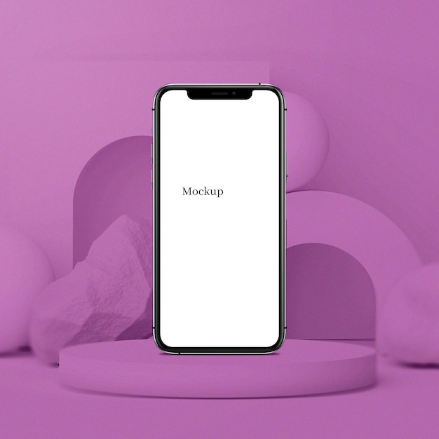 Экран смартфона на фиолетовом подиуме