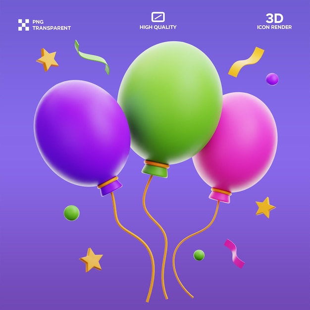 3D 이미지가 있는 화면과 3D 풍선이 있는 보라색 배경