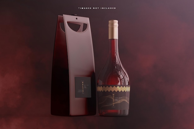 Screw Cap Wine Bottle with Bag or Case Mockup