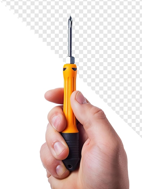 PSD screwdriver grasped in hand ultra realistic on transparent background