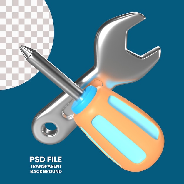 スクリュードライバーとレンチ 3D イラスト アイコン