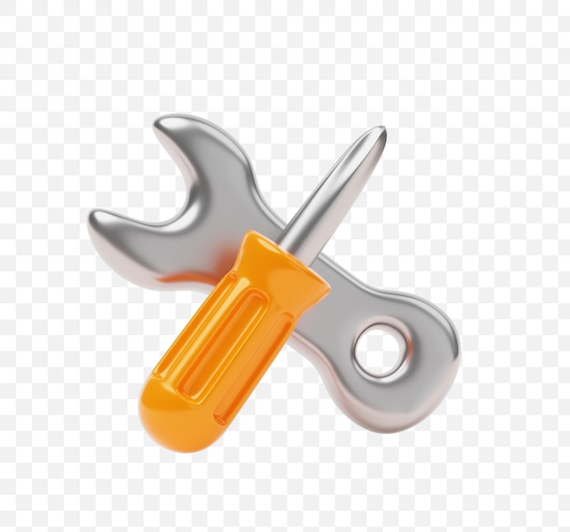 PSD screwdriver and wrench tools construction support fix maintenance equipment 3d icon mockup illustration