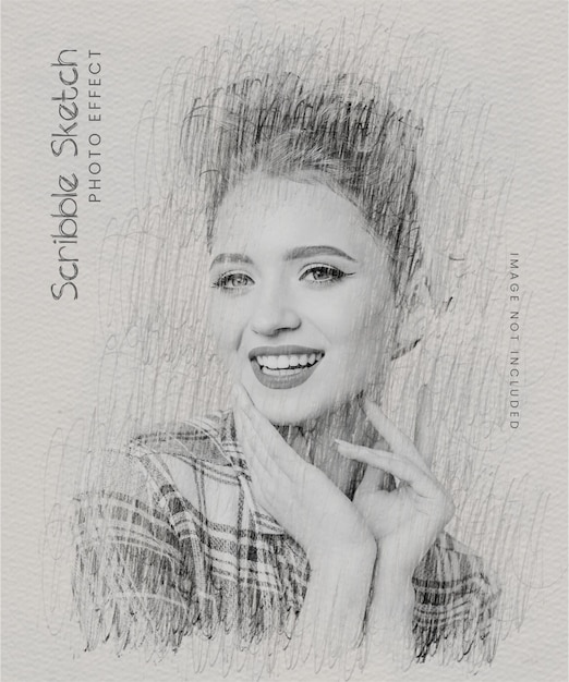 PSD scribble sketch photo effect template