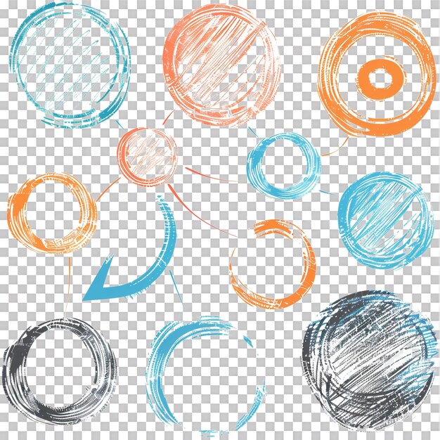 Scribbled arrow and circles isolated on transparent background