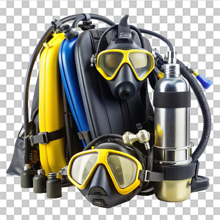 PSD scuba diving equipment on transparent background