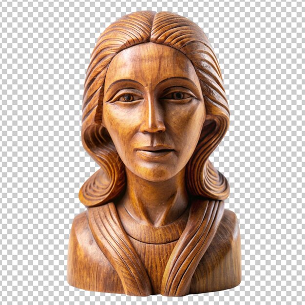 PSD sculptors chisel carved wooden sculpture of a women on transparent background