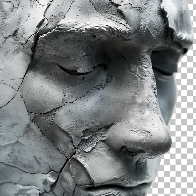 PSD a sculpture of a man with a face and a cracked face