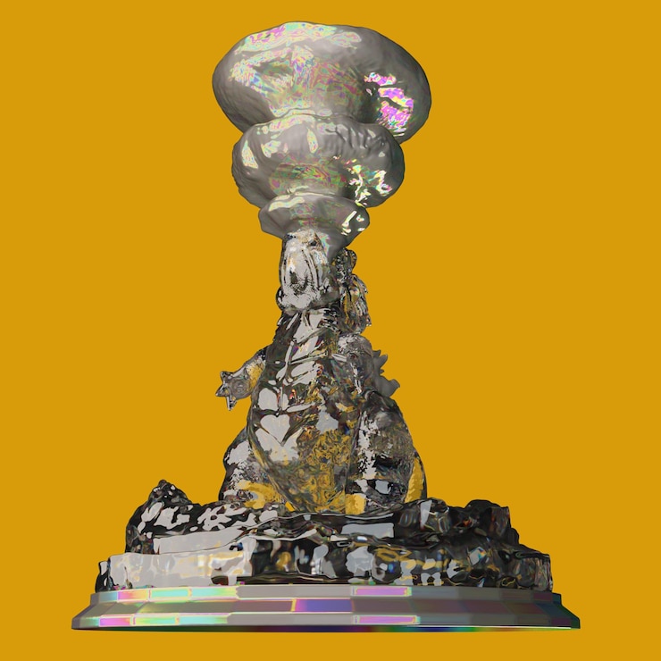 PSD a sculpture with a colorful background and a picture of a large flower on it